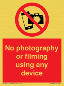 No photography or filming using any device
